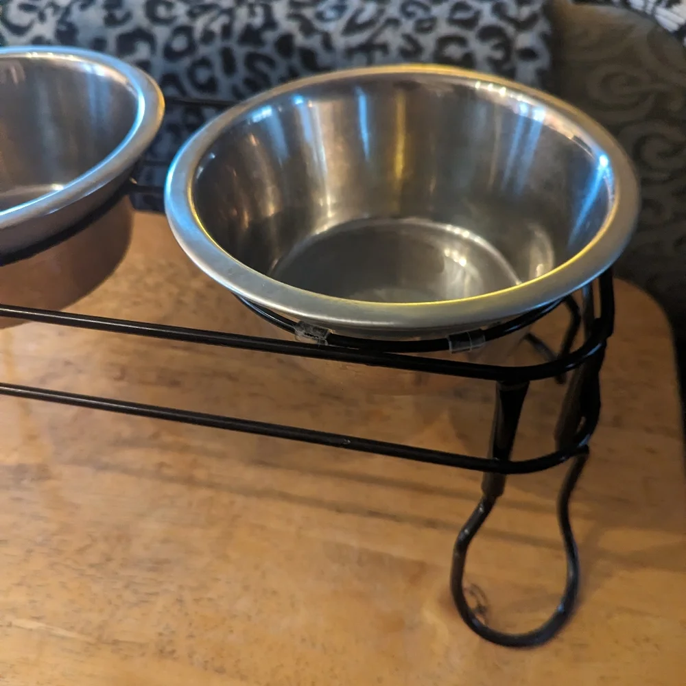NWOT Metal Dog Bowls & Stand